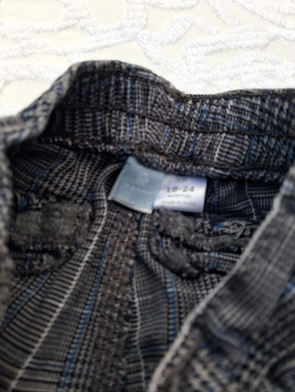 Old Navy Gray Plaid Cargo Pants with Blue Windowpane Size 18-24m